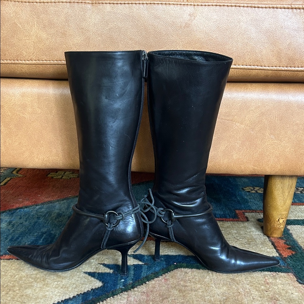 Gucci Black Leather Heeled Boots 6.5